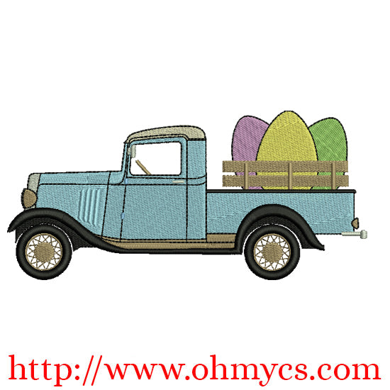 Vintage Easter Truck Embroidery Design