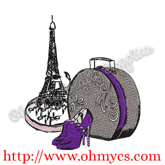 Eiffel Tower with Heels Embroidery Design