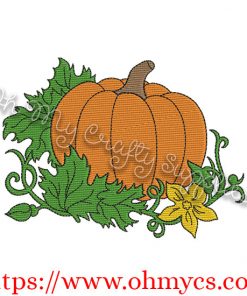 Fall Pumpkin with Vines Embroidery Design