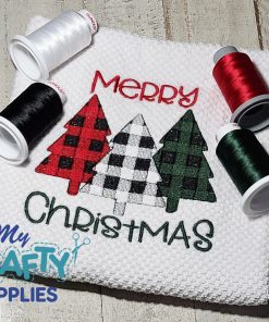 Merry Christmas Plaid Trees Embroidery Design