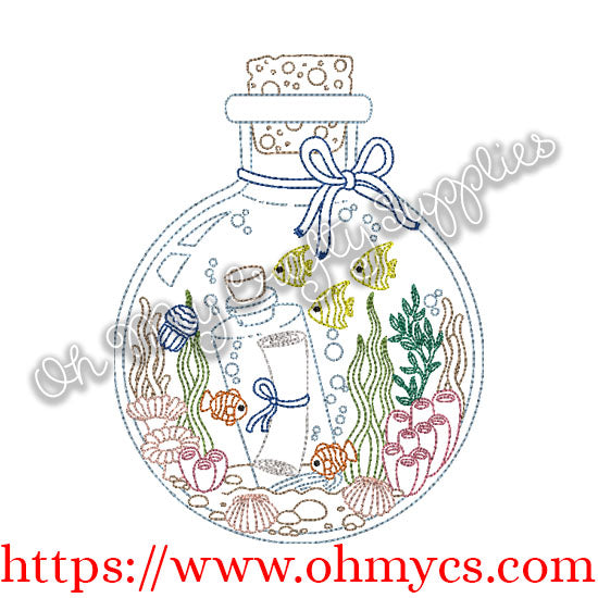 Fish in a bottle Embroidery Design