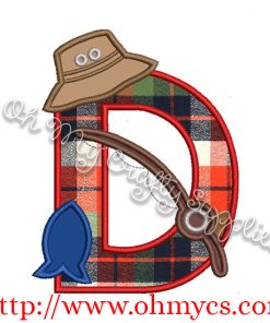 Fishing D Applique Letter Design