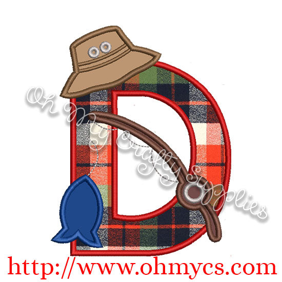 Fishing D Applique Letter Design