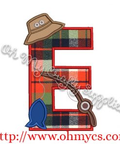Fishing E Applique Letter Design