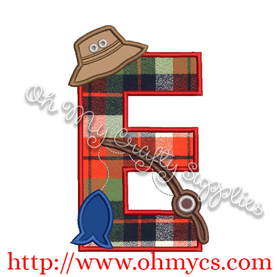 Fishing E Applique Letter Design