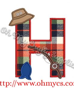Fishing H Applique Letter Design