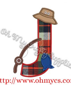 Fishing J Applique Letter Design