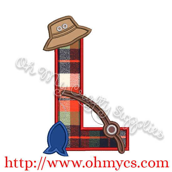 Fishing L Applique Letter Design