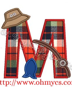 Fishing M Applique Letter Design