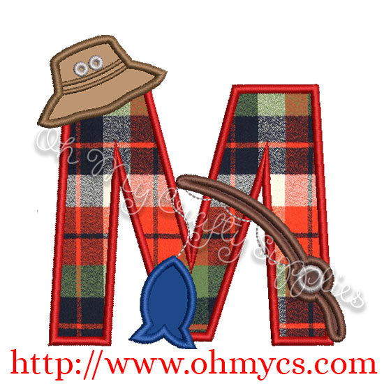 Fishing M Applique Letter Design