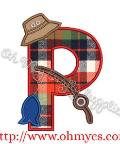Fishing P Applique Letter Design
