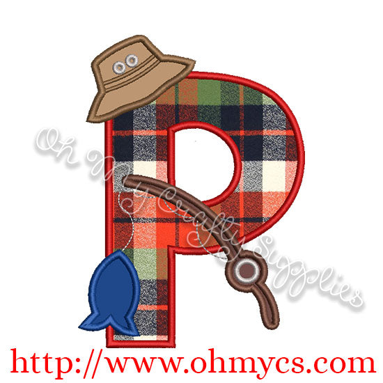 Fishing P Applique Letter Design