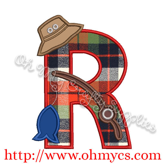 Fishing R Applique Letter Design