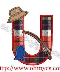 Fishing U Applique Letter Design