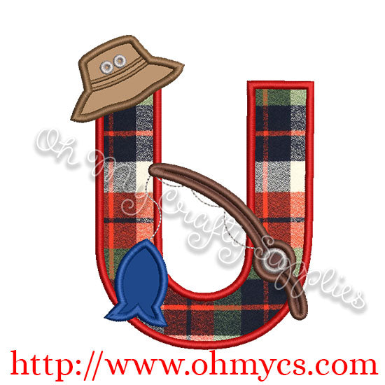 Fishing U Applique Letter Design