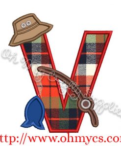 Fishing V Applique Letter Design