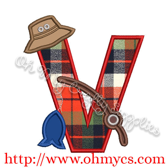 Fishing V Applique Letter Design