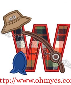 Fishing W Applique Letter Design