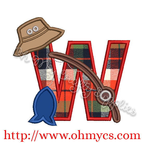 Fishing W Applique Letter Design