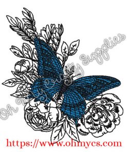 Floral Leafy Butterfly Embroidery Design
