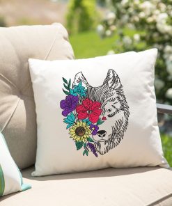 Floral Wolf Embroidery Design