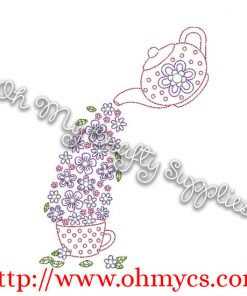 Floral Tea Set Embroidery Design