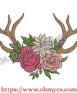 Flower Crown Antler Embroidery Design