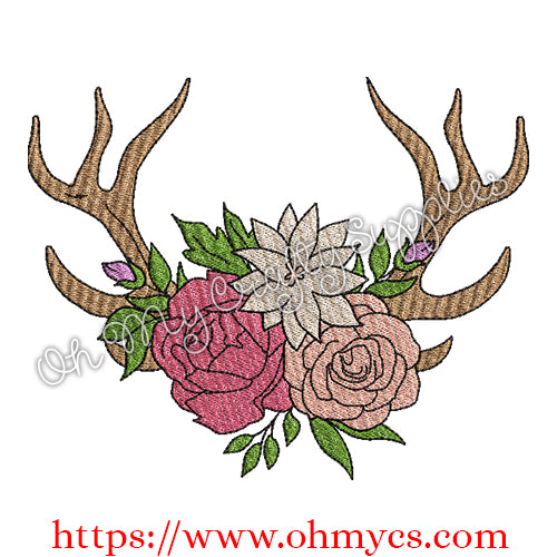 Flower Crown Antler Embroidery Design
