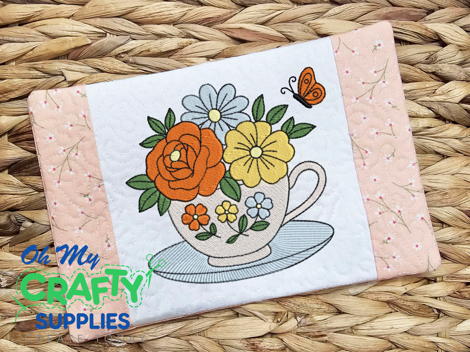Flower Cup Mug Rug Embroidery Design (REV)
