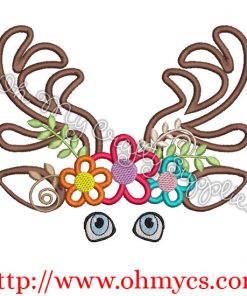 Floral Deer Head Embroidery Applique