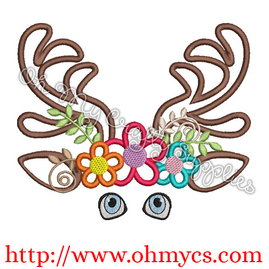 Floral Deer Head Embroidery Applique