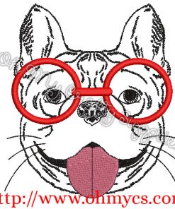 French Bulldog with Glasses Sketch Embroidery Design