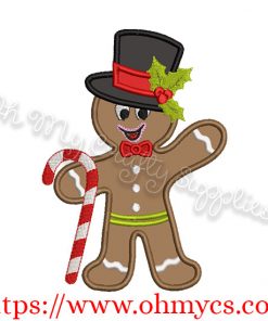 Gingerbread Man with Candy Cane Applique Design