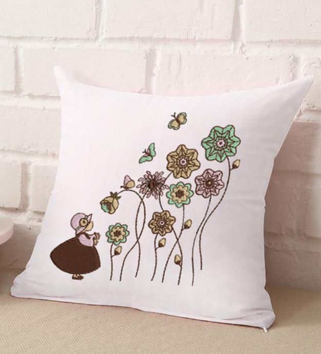 Girl in Garden Embroidery Design