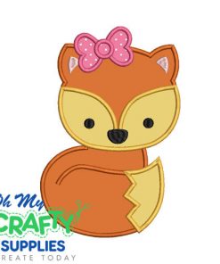 Fox with Bow Applique Embroidery Design