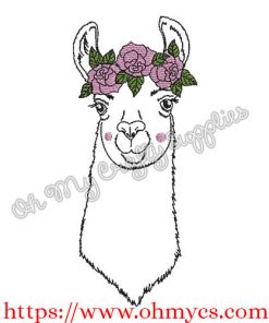 Girly Llama with Flower Crown Embroidery Design