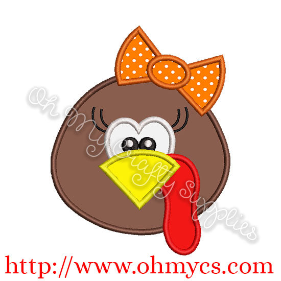 Girly Turkey Head Applique Design