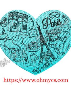 Glam Paris Heart Embroidery Design