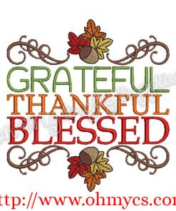 Grateful Thankful Blessed Swirls Embroidery Design