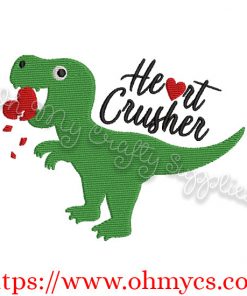Heart Crushing Dinosaur Embroidery Design