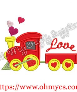 Heart Train Applique Embroidery Design