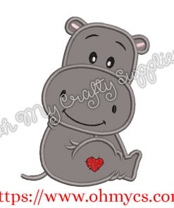 Heart Valentine Hippo Applique Design