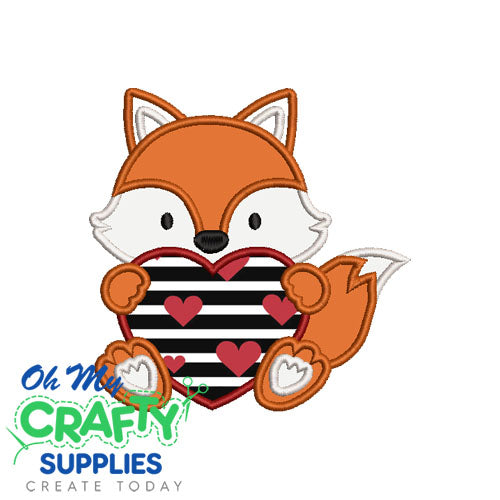 Heart Fox Applique Embroidery Design