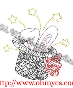 Henna Bunny is top hat Embroidery Design