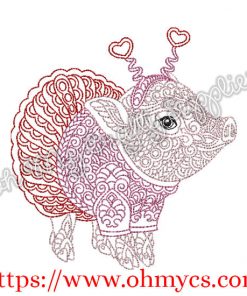 Henna Pig in a Tutu Embroidery Design