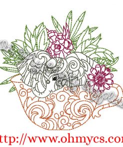 Henna Cup Elephant Embroidery Design