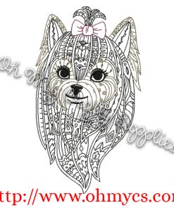 Henna Yorkie Embroidery Design