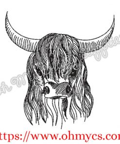 Highland Cow Sketch Embroidery Design
