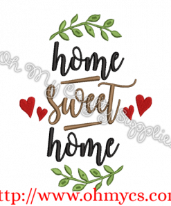 Home Sweet Home with Hearts Embroidery Design