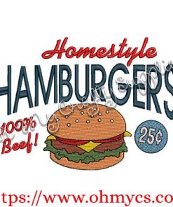 Vintage Homestyle Burger Embroidery Design